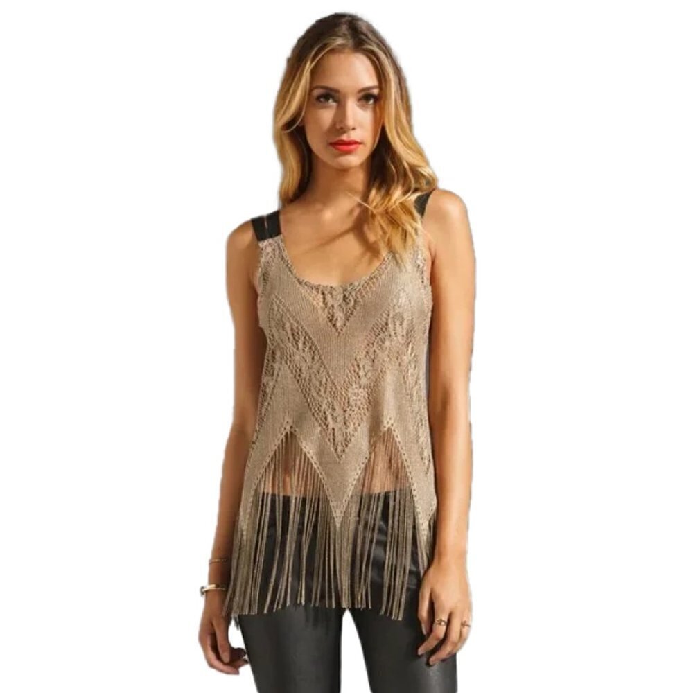 🆕 REVOLVE Lady Day Fringe Tank in Antique Gold Only Hearts SIZE MEDIUM